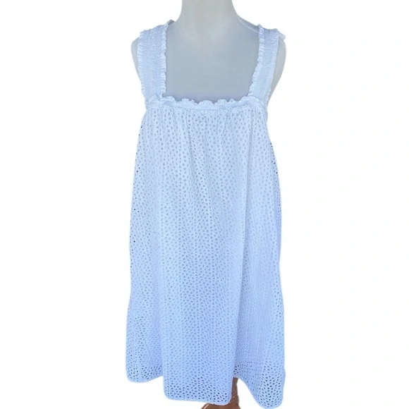 Everlane The Eyelet Smock Dress in White Size large - Picture 3 of 8